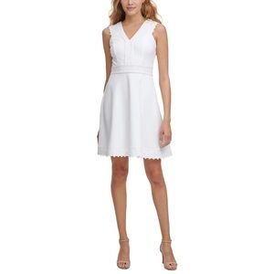 Kensie White Lace Trim Sleeveless Fit and Flare‎ Dress with Pockets Size 16